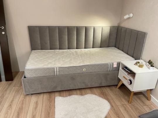 Кровать Angulars односпальная, 90x200 см (с матрасом, подъёмный механизм) серый