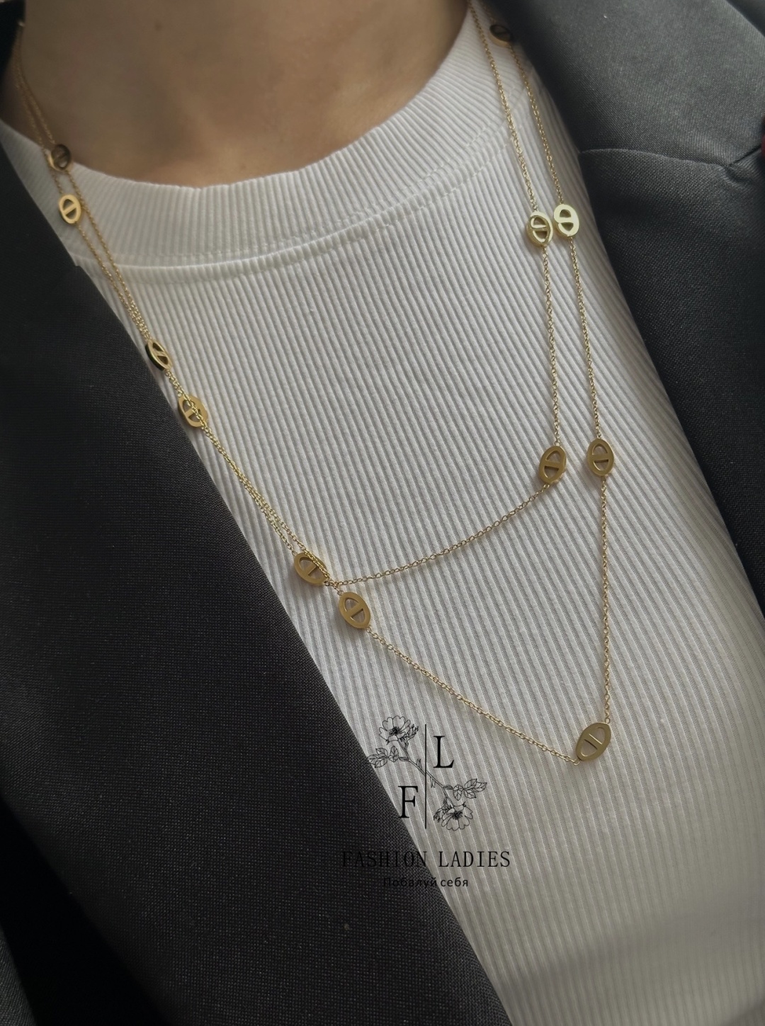 Цепь Fashion Jewelry длина 100 см титан без вставок