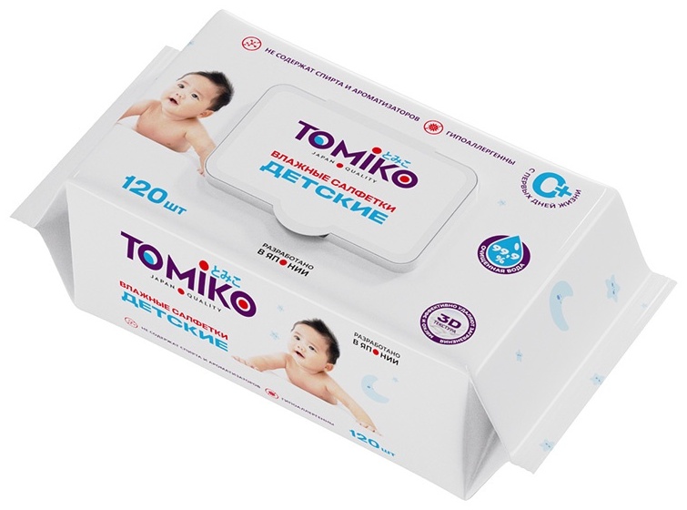 Влажные детские салфетки Tomiko 120 шт