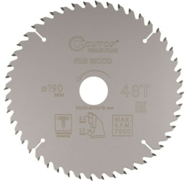 Пильный диск по дереву CUTOP 75-19048Т, 190x30 мм, 48Т