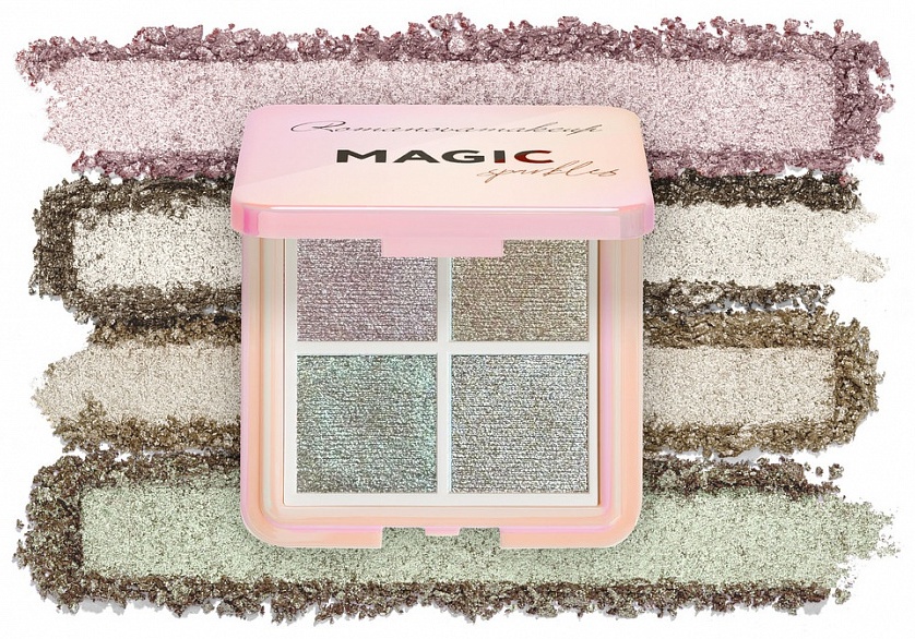 Romanovamakeup тени прессованные Magic Sparkles Золотисто-бежевый, нежно-розовый, платиновый и зеленоватый хамелеон.