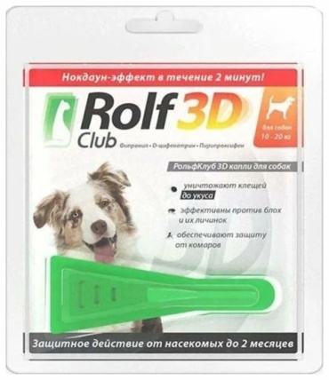 Rolf Club 3D Капли от блох, от клещей, от комаров для собак 10-20 кг 1 пипетка