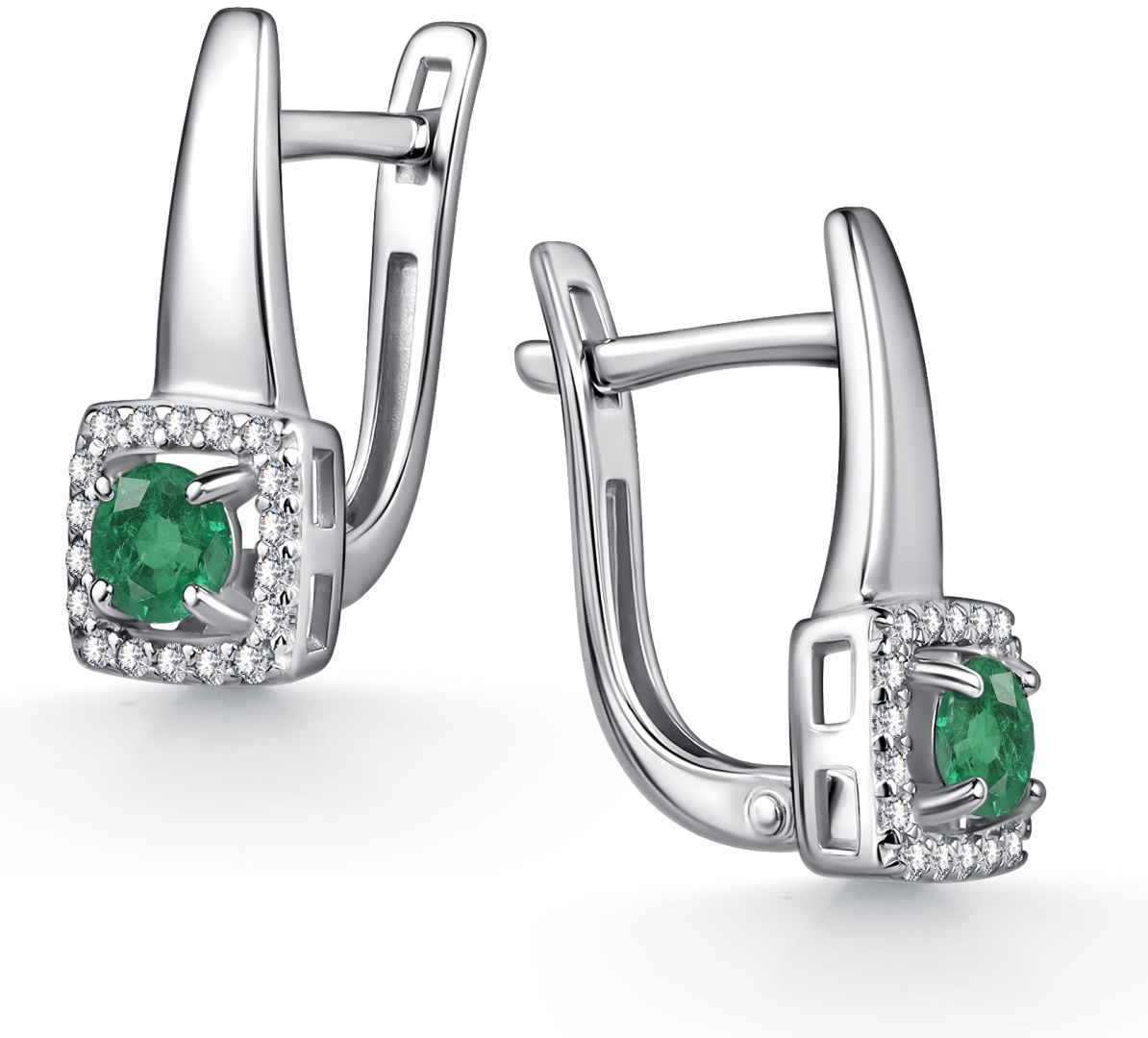 Серьги АЛЬКОР 02-4561/000И-00 вес 2.7 г серебро, фианит, изумруд