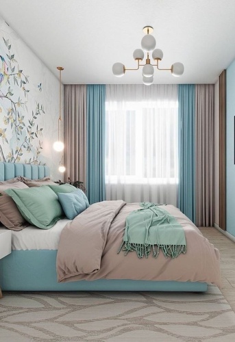 Портьеры HOME CREATIVE 270x300 см 3 шт, сетка, велюр, голубой, бежевый