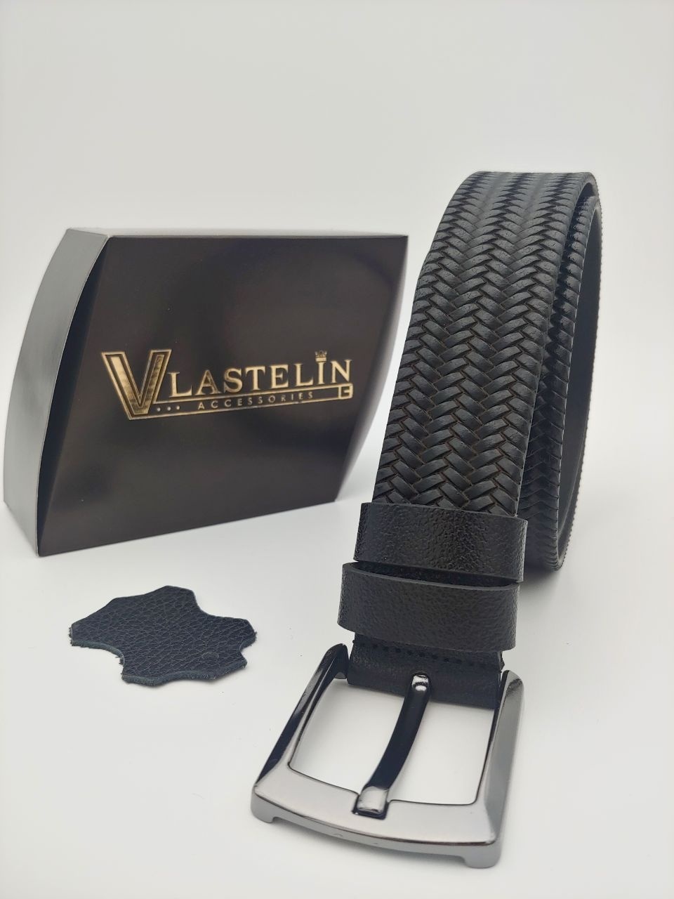 Ремень Vlastelin металл, натуральная кожа 110 см черный