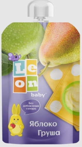 Детское пюре Leon baby яблоко, груша 90 г, с 5 месяцев
