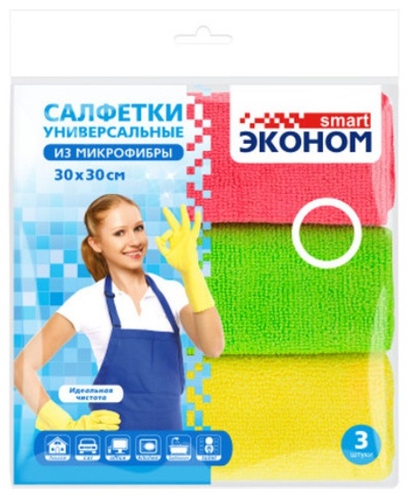 Купить ЭКОНОМ SMART тряпка ЭКОНОМ SMART 3 шт, микрофибра в Алматы ...