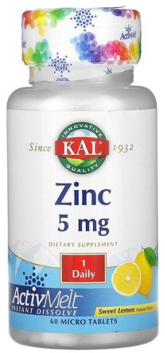 KAL витамин Zinc 5 mg со вкусом сладкого лимона 60 таблеток