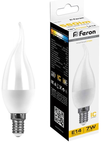 Feron 7W Е14, светодиодная, теплый белый