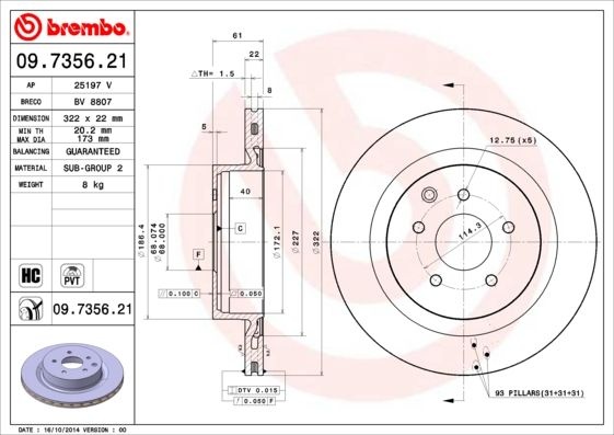 BREMBO Тормозной Диск 09735621