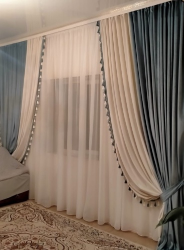 Комплект LUX HOME 400x280 см 2 шт, бархат, голубой, белый