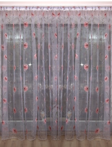 Тюль Organza 600x280 см 1 шт, органза, белый, розовый