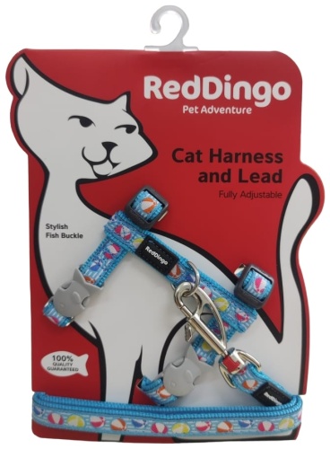 Red Dingo шлейка с поводком для прогулки S голубой