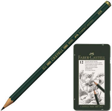 Набор карандашей ч/г Faber-Castell "Castell 9000 Art Set", 12шт., 2H-8B, заточен., метал. кор.