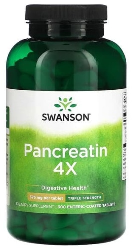 Swanson Pancreatin 4X, тройная сила действия, 375 мг таблетки 300 шт