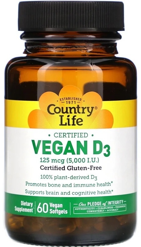 Купить Country Life iHerb витамин Vegan D3 5000 МЕ 125 мкг 60