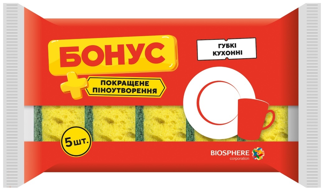 Губка для посуды Бонус Универсальные кухонные 5 шт, поролон