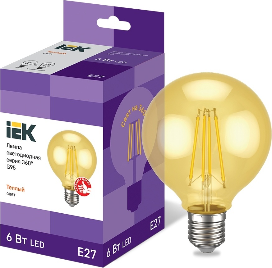 IEK 6W E27, филаментная, теплый белый