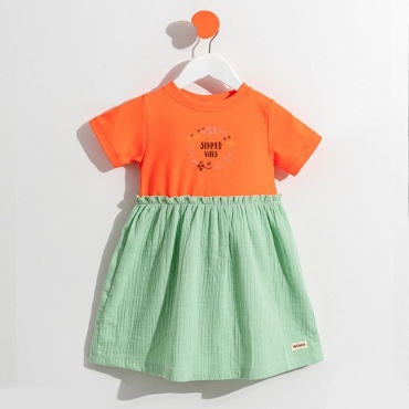 Повседневное платье WOWO KIDS оранжевый, бирюзовый, зеленый