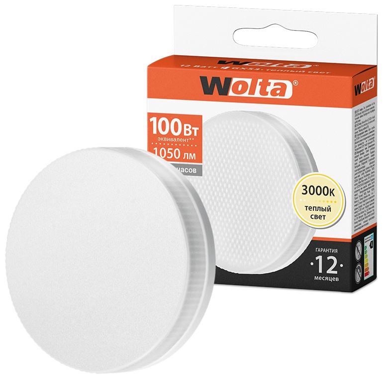 Wolta 12W GX53, светодиодная, теплый белый