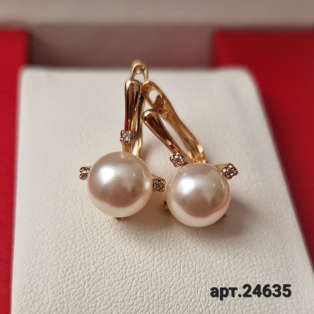 Серьги Xuping Jewelry медицинское золото, фианит, искусственный жемчуг
