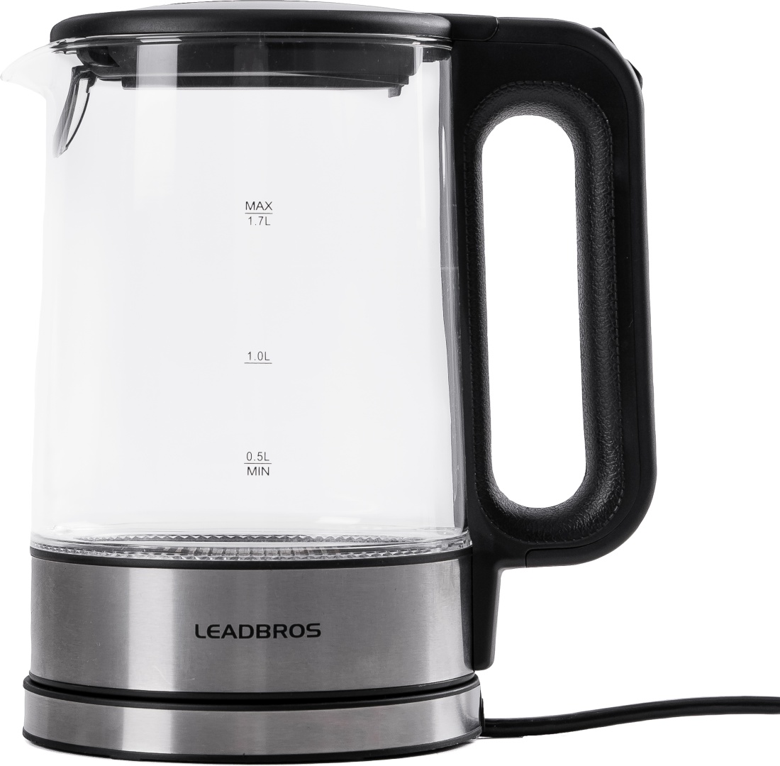 Электрочайник Leadbros LB8707 черный, прозрачный, серебристый