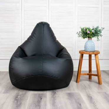 Кресло-мешок KresloComfort Классик XL, чехол искусственная кожа, черный