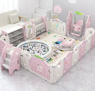 Игровой манеж BabaBing 205x246x65 см, розовый