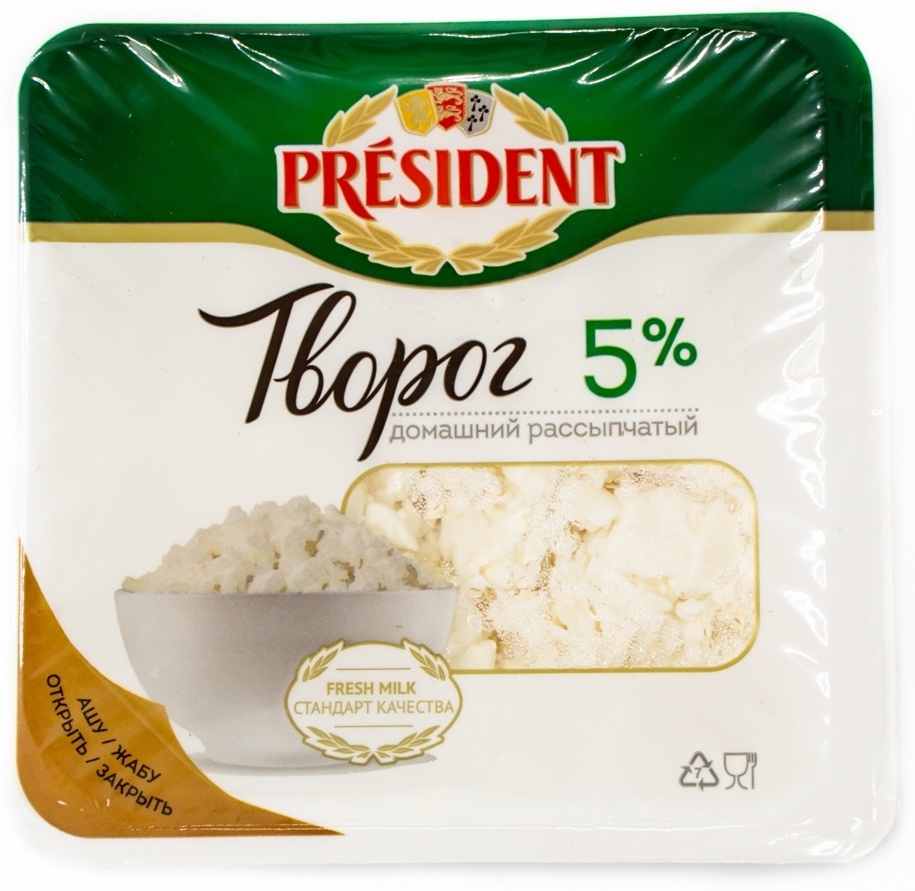 Купить PRESIDENT творог зернистый 5% 450 г в Алматы – Магазин на Kaspi.kz