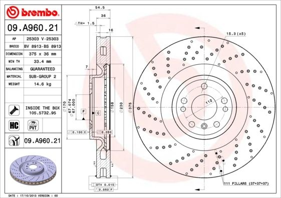 BREMBO Тормозной Диск 09A96021