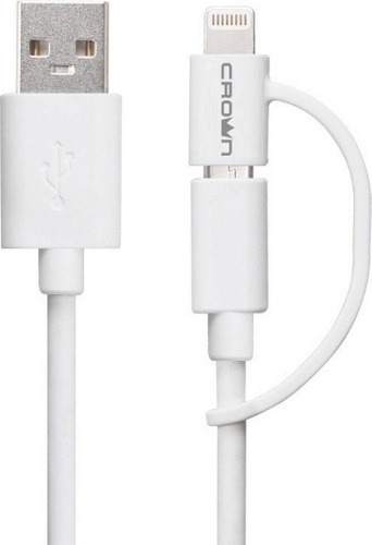 Кабель CROWN USB 2.0 (M), micro-USB 2.0 (M), Lightning (M), 0.1 м, белый