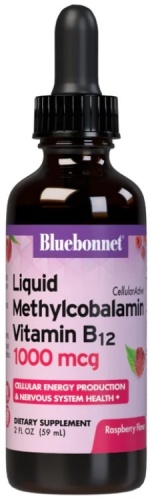 Bluebonnet Жидкий B12, со вкусом малины 1000 мкг раствор 59 мл