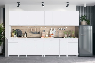 Кухонный гарнитур Горизонт Поинт, 340x220х60 см, ЛДСП, белый