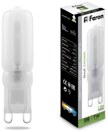 Feron 7W G9, светодиодная, нейтральный белый