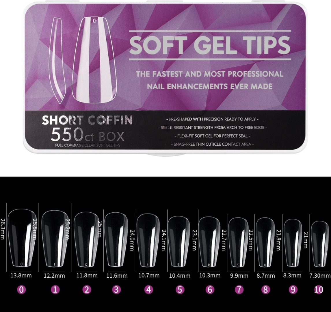 Soft gel tips типсы короткие, балерина 550 шт