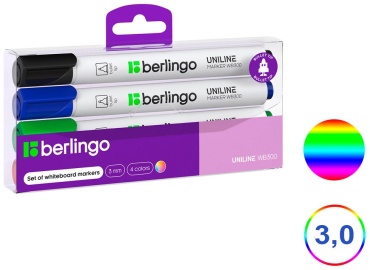 Маркер Berlingo Uniline wb300, 4 шт, 3 мм, черный, синий, красный, зеленый