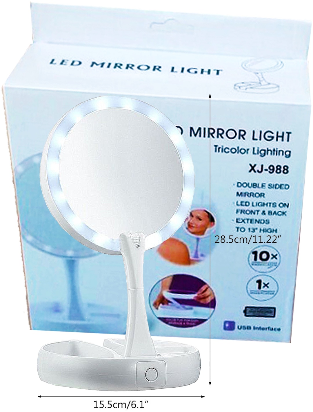 LED зеркало настольное косметическое XJ-988 15.5х28.5 см