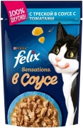 Felix Sensations кусочки в соусе треска, томаты 75 г 1 шт