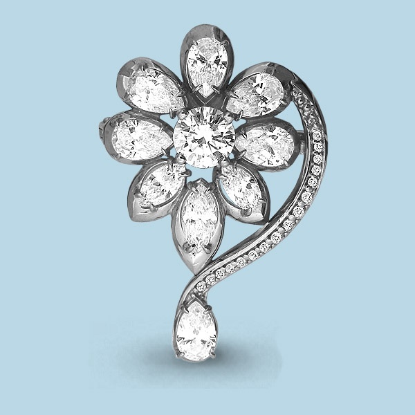 Брошь AQUAMARINE 72667А вес 4.73 г серебро, фианит