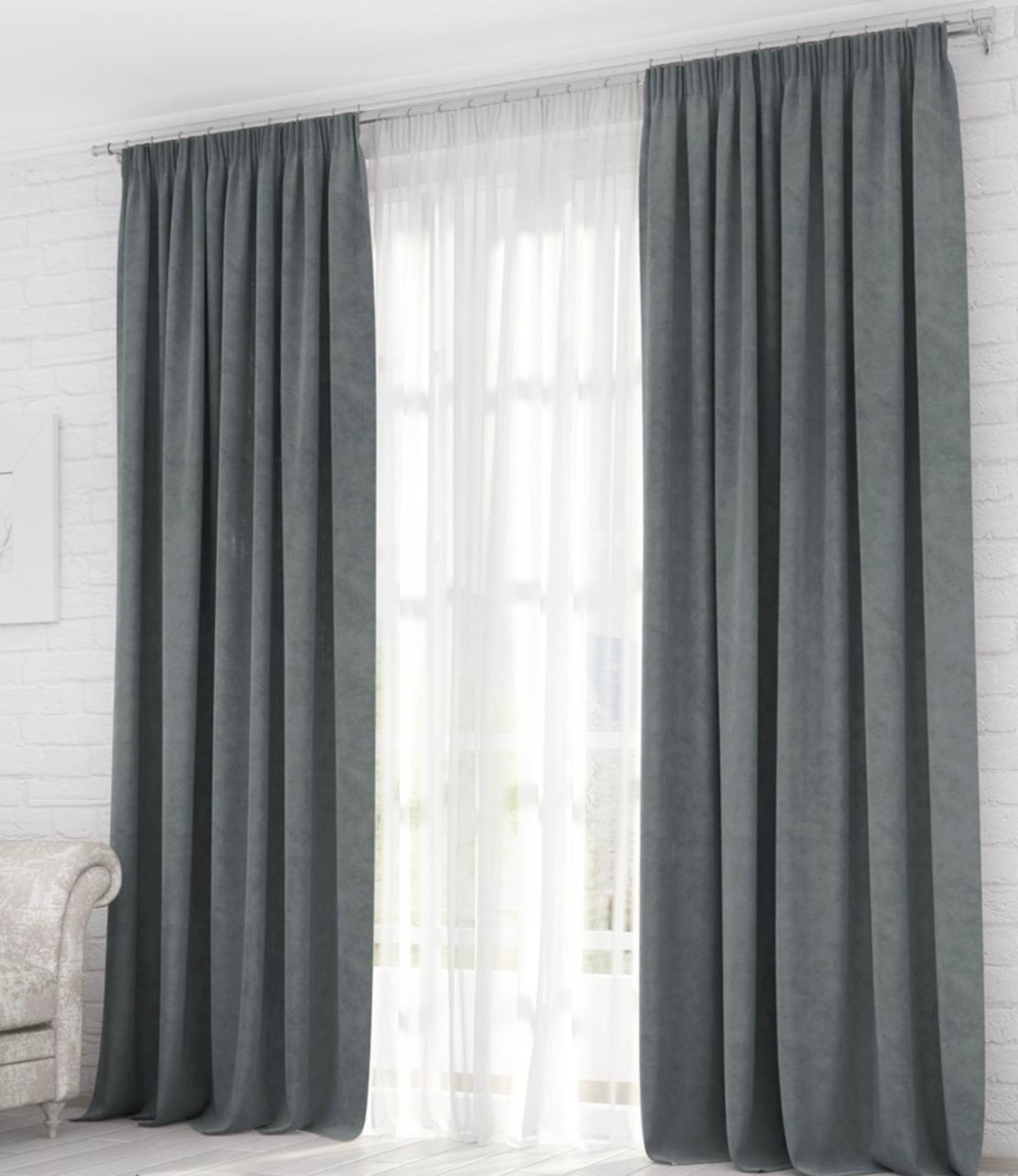 Комплект RichHome 200x280 см 2 шт, велюр, серый