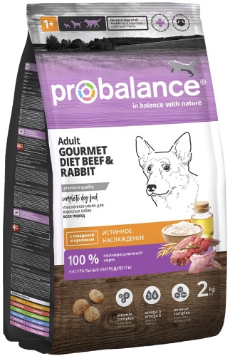 Probalance Gourmet Diet Adult с говядиной и кроликом для взрослых всех пород 2 кг
