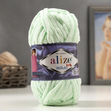 Моток Alize Пряжа "Velluto" 100% микрополиэстер 68м/100гр (464 мята) 5440061,5440061 зеленый 68 м 100 г