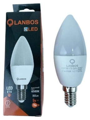Lanbos 9W Е14, светодиодная, холодный белый