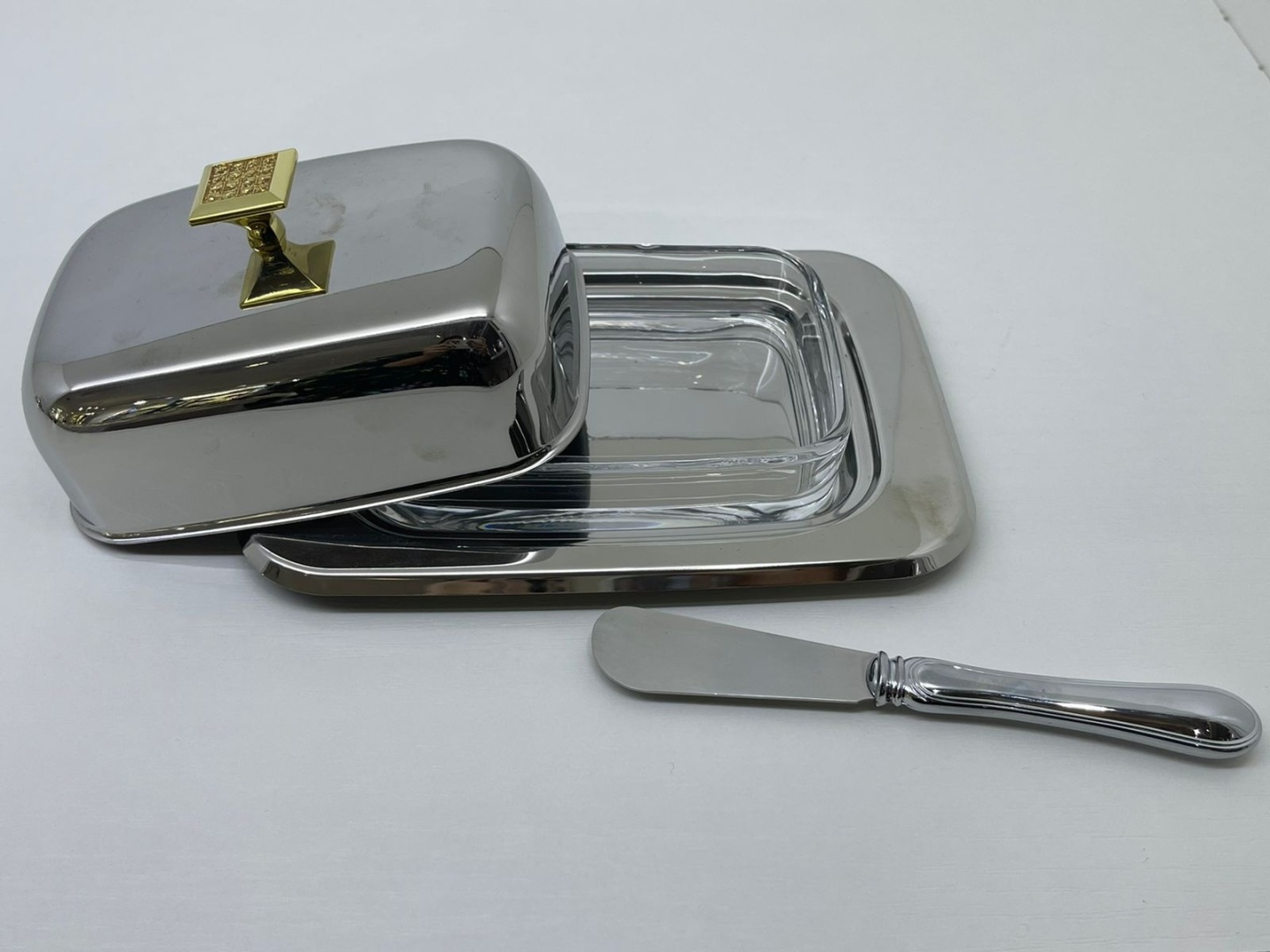 Regent Inox масленка прямоугольная Glitter Gold 1 шт, стекло, нержавеющая сталь
