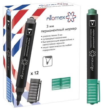 Маркер Attomex 5043503, 12 шт, 3 мм, зеленый