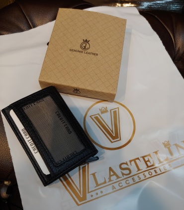 Картхолдер Vlastelin металл, натуральная кожа черный