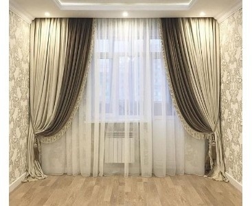 Комплект Saule 600x280 см 4 шт, полиэстер, сетка, велюр, белый, бежевый, коричневый