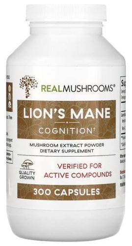 Real Mushrooms, Lion's Mane, порошок с экстрактом грибов, 300 капсул
