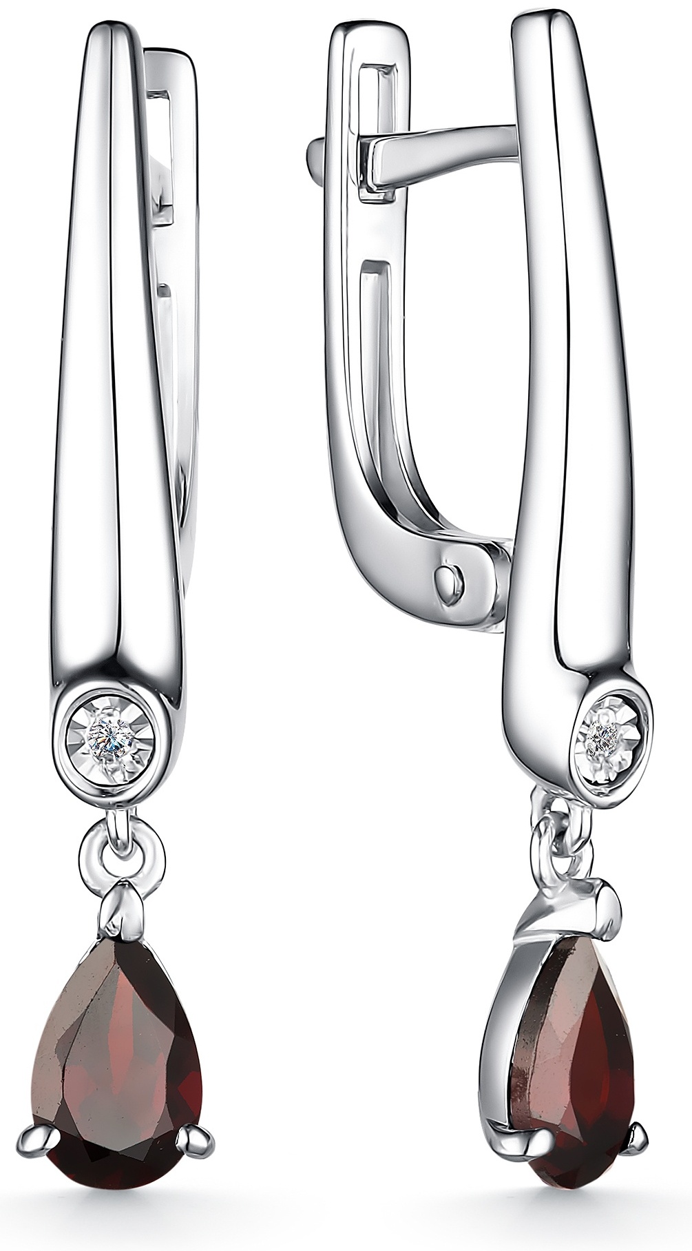 Серьги АЛЬКОР 02-4036/БРГР-00 вес 2.83 г серебро, бриллиант, гранат