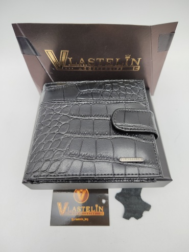 Портмоне Vlastelin металл, натуральная кожа черный